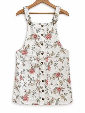 Girls- Tinseltown White Floral Button-Front Pinafore